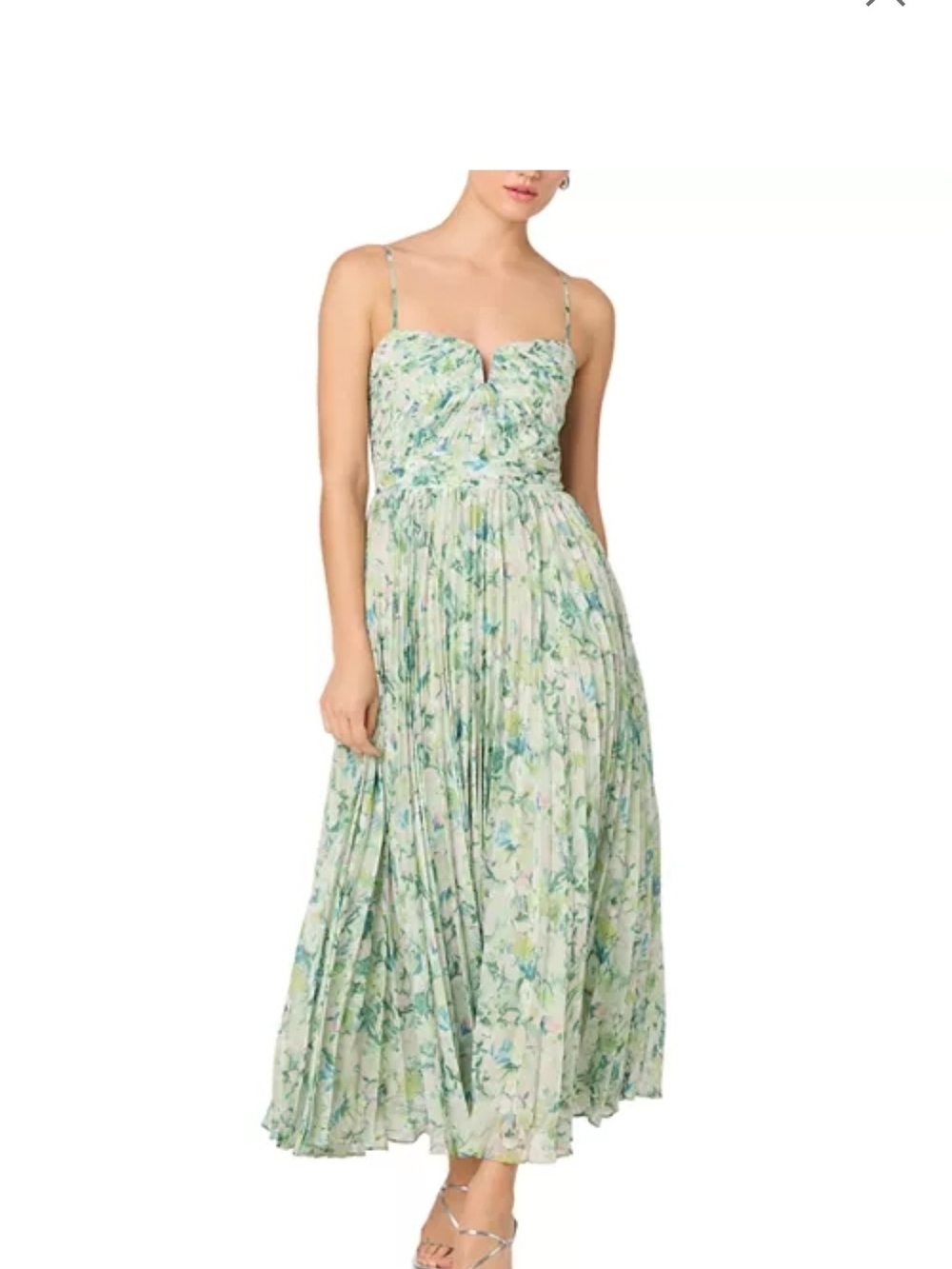NWOT ASTR The Label Green Floral Pleated Dress Size Large